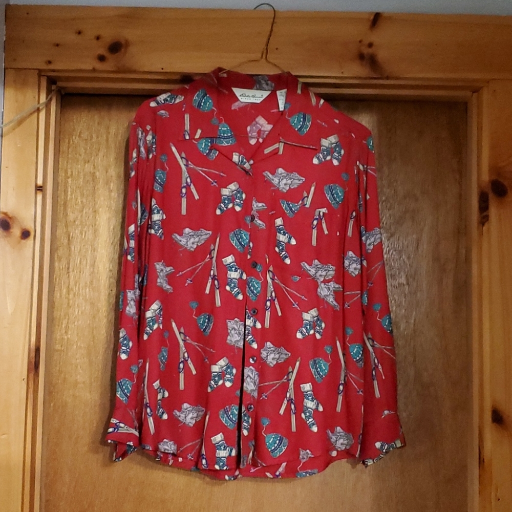 Vintage Eddie Bauer Ski Theme Women's Shirt Size Petite Small